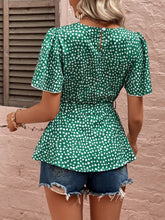 Load image into Gallery viewer, Heart Print Tie Belt Puff Sleeve Blouse