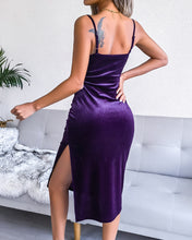 Load image into Gallery viewer, Velvet Spaghetti Strap Side Slit Dress