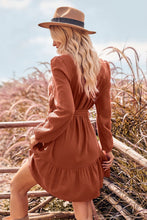 Load image into Gallery viewer, Ruffle Trim Tie Waist Balloon Sleeve Mini Dress