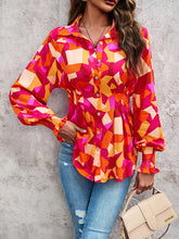 Load image into Gallery viewer, Printed Button-Up Lantern Sleeve Shirt