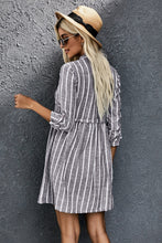 Load image into Gallery viewer, Contrast Striped Buttoned Shirt Dress