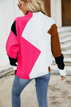 Load image into Gallery viewer, Woven Right Color Block Mock Neck Ribbed Trim Sweater