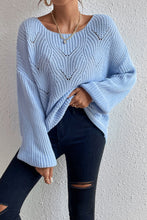 Load image into Gallery viewer, Openwork Boat Neck Dropped Shoulder Sweater