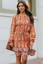 Load image into Gallery viewer, Printed Balloon Sleeve Tassel Tie Dress