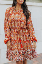 Load image into Gallery viewer, Printed Balloon Sleeve Tassel Tie Dress