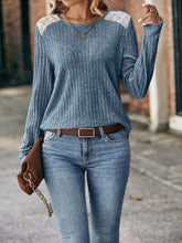Load image into Gallery viewer, Round Neck Ribbed Long Sleeve T-Shirt