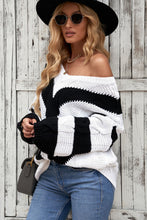 Load image into Gallery viewer, Woven Right Chevron Cable-Knit V-Neck Tunic Sweater