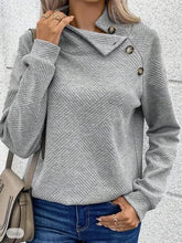 Load image into Gallery viewer, Buttoned Mock Neck Long Sleeve Sweatshirt