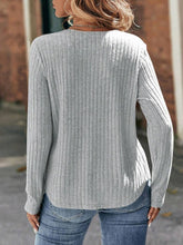 Load image into Gallery viewer, Round Neck Ribbed Long Sleeve T-Shirt