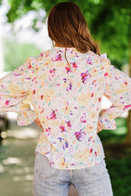Load image into Gallery viewer, Floral Ruffle Shoulder Tie Neck Top