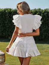 Load image into Gallery viewer, Tie Waist Ruffed Lace Detail Mini Dress