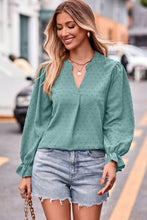 Load image into Gallery viewer, Swiss Dot Notched Neck Flounce Sleeve Blouse