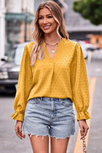 Load image into Gallery viewer, Swiss Dot Notched Neck Flounce Sleeve Blouse