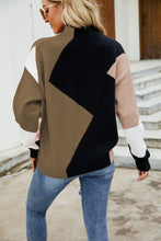Load image into Gallery viewer, Woven Right Color Block Mock Neck Ribbed Trim Sweater
