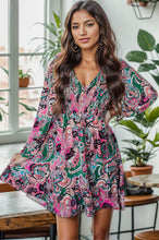 Load image into Gallery viewer, Printed V-Neck Long Sleeve Mini Dress
