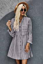 Load image into Gallery viewer, Contrast Striped Buttoned Shirt Dress