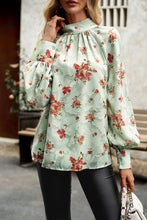 Load image into Gallery viewer, Floral Print Mock Neck Lantern Sleeve Blouse