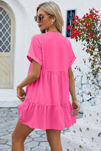 Load image into Gallery viewer, Ruched Tiered V-Neck Short Sleeve Mini Dress