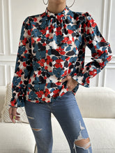 Load image into Gallery viewer, Floral Mock Neck Long Flounce Sleeve Blouse