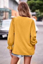 Load image into Gallery viewer, Swiss Dot Notched Neck Flounce Sleeve Blouse