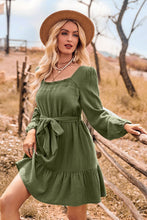 Load image into Gallery viewer, Ruffle Trim Tie Waist Balloon Sleeve Mini Dress