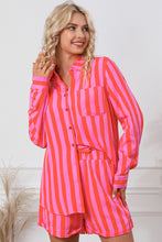 Load image into Gallery viewer, Striped Pocketed Button Up Shirt and Shorts Set
