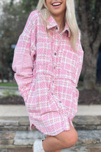 Load image into Gallery viewer, Plaid Houndstooth Patchwork Shacket w/Pockets: Pink / L