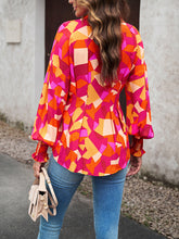 Load image into Gallery viewer, Printed Button-Up Lantern Sleeve Shirt