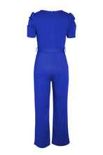 Load image into Gallery viewer, Belted Puff Sleeve V-Neck Jumpsuit