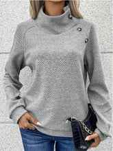 Load image into Gallery viewer, Buttoned Mock Neck Long Sleeve Sweatshirt