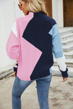 Load image into Gallery viewer, Woven Right Color Block Mock Neck Ribbed Trim Sweater