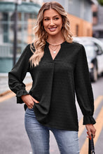 Load image into Gallery viewer, Swiss Dot Notched Neck Flounce Sleeve Blouse