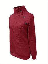 Load image into Gallery viewer, Buttoned Mock Neck Long Sleeve Sweatshirt