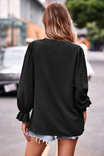 Load image into Gallery viewer, Swiss Dot Notched Neck Flounce Sleeve Blouse