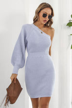 Load image into Gallery viewer, One Shoulder Raglan Sleeve Pencil Sweater Dress