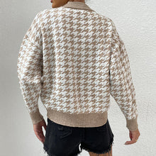 Load image into Gallery viewer, Houndstooth Round Neck Drop Shoulder Sweater
