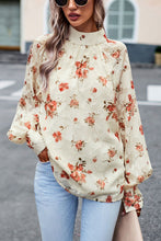 Load image into Gallery viewer, Floral Print Mock Neck Lantern Sleeve Blouse