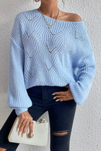Load image into Gallery viewer, Openwork Boat Neck Dropped Shoulder Sweater