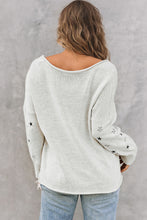Load image into Gallery viewer, Star V-Neck Roll Hem Drop Shoulder Sweater