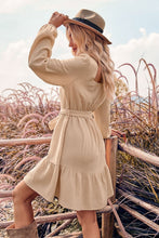 Load image into Gallery viewer, Ruffle Trim Tie Waist Balloon Sleeve Mini Dress