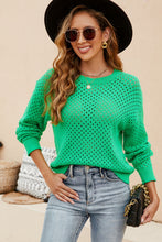 Load image into Gallery viewer, Round Neck Openwork Dropped Shoulder Knit Top
