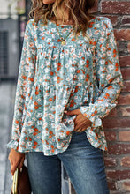Load image into Gallery viewer, Floral Flounce Sleeve Tiered Blouse