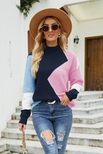 Load image into Gallery viewer, Woven Right Color Block Mock Neck Ribbed Trim Sweater