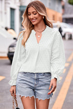 Load image into Gallery viewer, Swiss Dot Notched Neck Flounce Sleeve Blouse