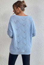 Load image into Gallery viewer, Openwork Boat Neck Dropped Shoulder Sweater