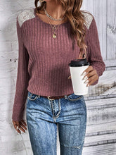 Load image into Gallery viewer, Round Neck Ribbed Long Sleeve T-Shirt