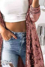 Load image into Gallery viewer, Open Front Long Sleeve Longline Velvet Cardigan