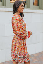 Load image into Gallery viewer, Printed Balloon Sleeve Tassel Tie Dress