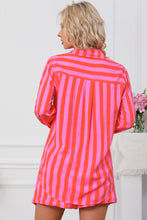 Load image into Gallery viewer, Striped Pocketed Button Up Shirt and Shorts Set