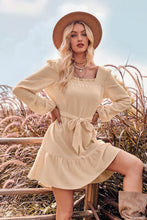 Load image into Gallery viewer, Ruffle Trim Tie Waist Balloon Sleeve Mini Dress